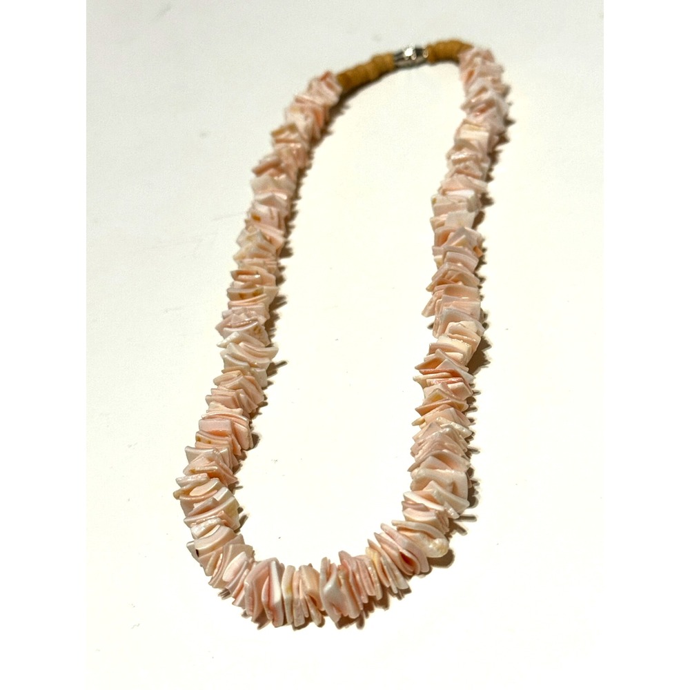 Vintage Light Pink Puka Shell Chip Necklace 16" with Barrel Clasp